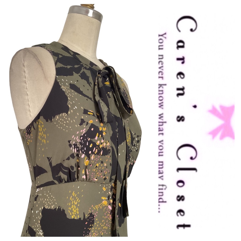 Bar III Olive Green Organic Print Sleeveless High Low Midi Dress - Picture 11 of 11
